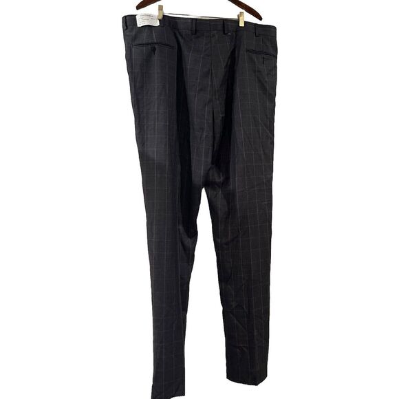NWT Paul Fredrick Charcoal 100% Wool Pleated Dress Suit Pants; Sz 46R Check - Picture 2 of 5